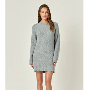 English Factory Cozy Round Neck Sweater Dress Size XS Grey Textured Knit NWT